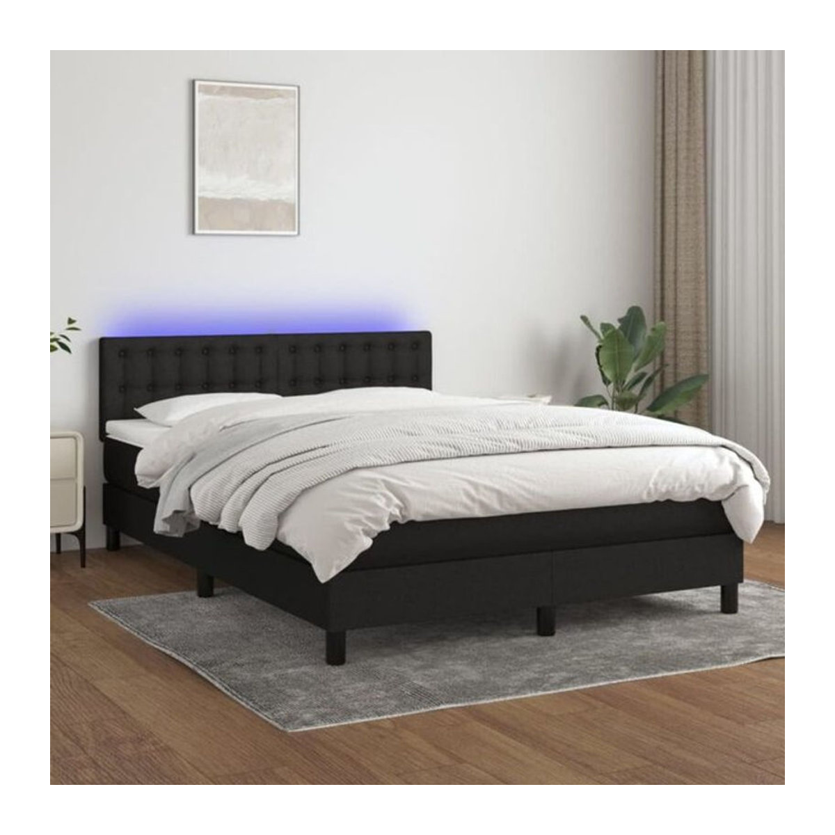 vidaxl Boxspringbett mit Matratze in Schwarz aus Stoff, B/T/H: 140 x 190 cm - Bild 1