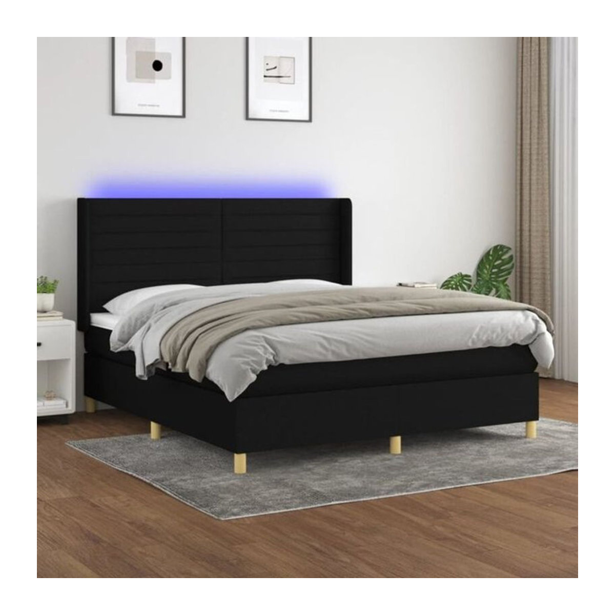 Vidaxl Boxspringbett mit Matratze in Schwarz aus Stoff, B/T/H: 160 x 200 cm - Bild 1