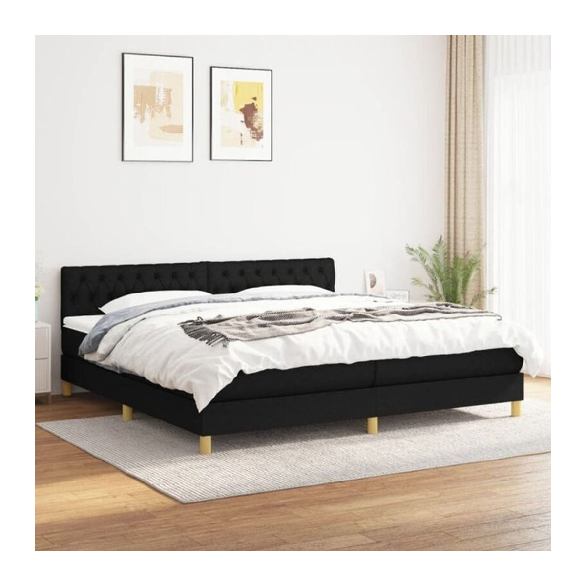 vidaxl Boxspringbett mit Matratze in Schwarz aus Stoff, B/T/H: 200 x 200 x 78 cm - Bild 1