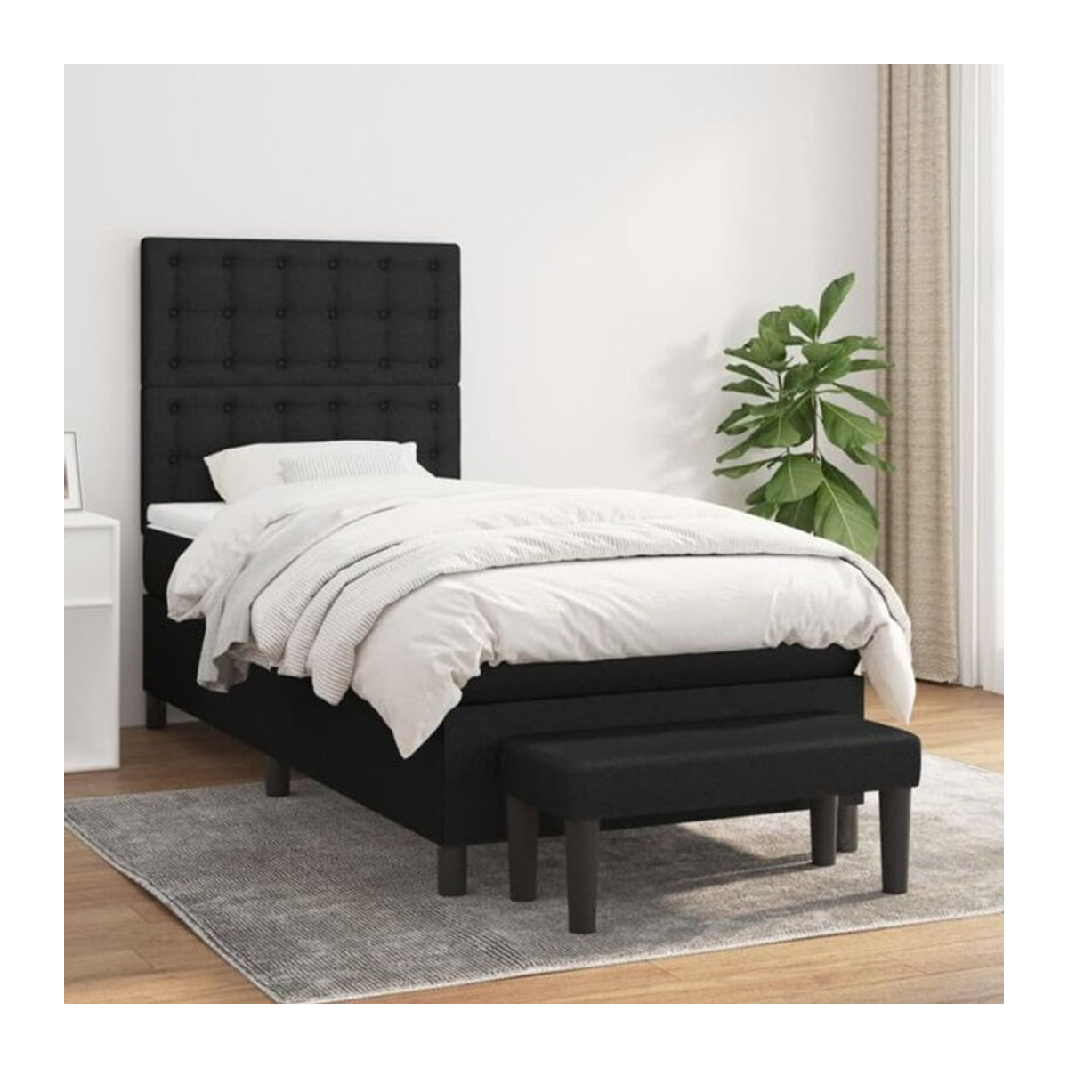 vidaxl Boxspringbett mit Matratze in Schwarz aus Stoff, B/T/H: 90 x 190 x 128 cm - Bild 1