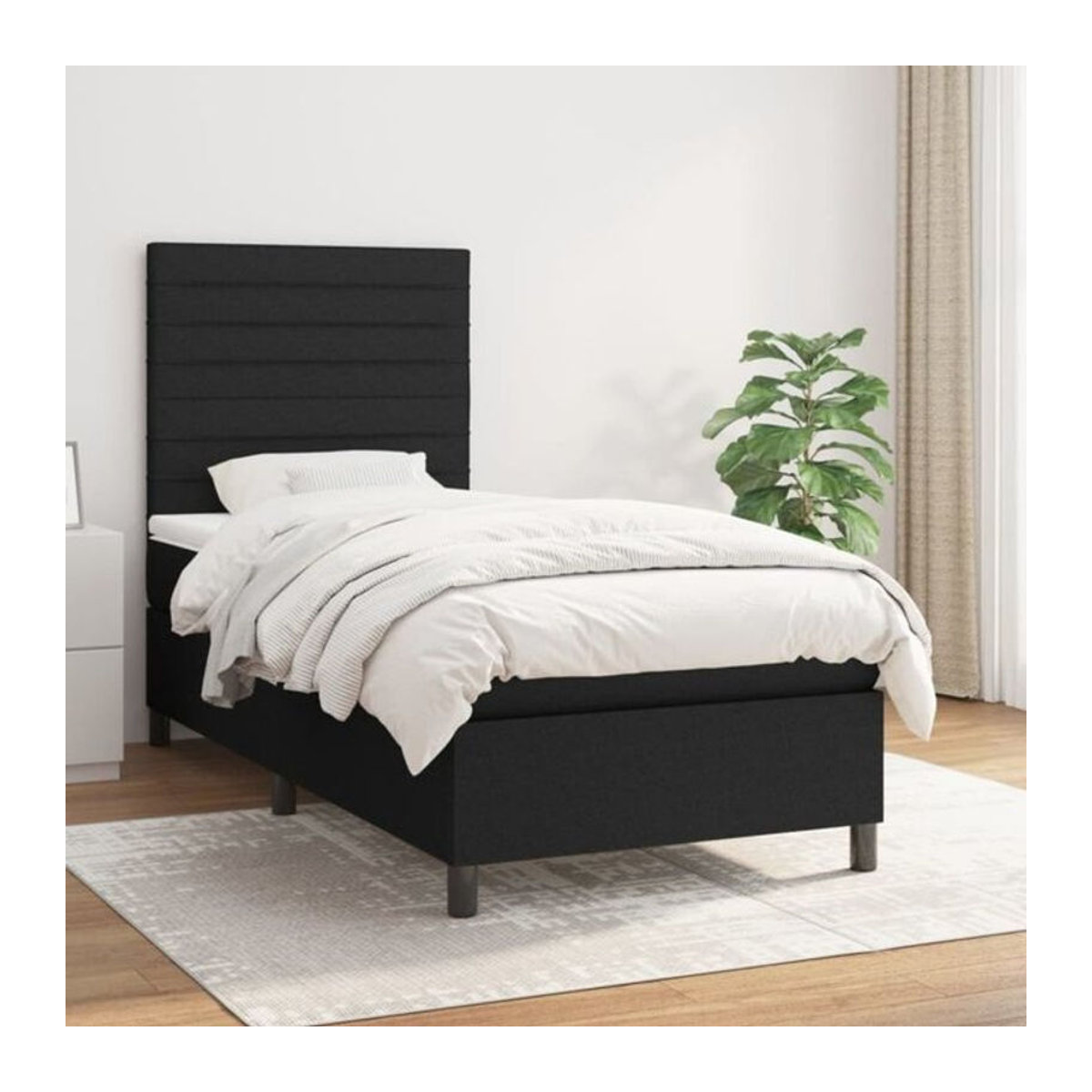 vidaxl Boxspringbett mit Matratze in Schwarz aus Stoff, B/T/H: 90 x 200 x 128 cm - Bild 1