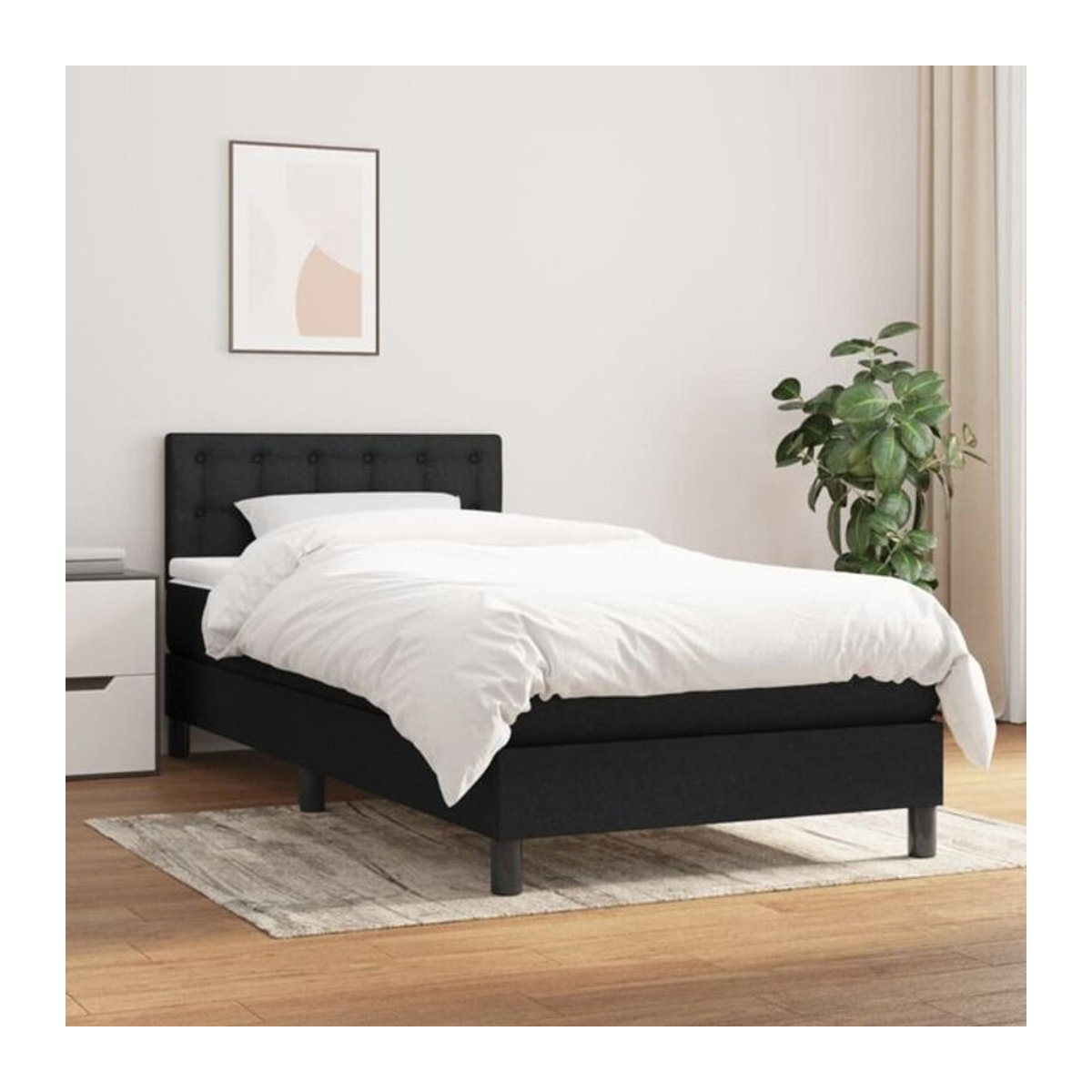 Vidaxl Boxspringbett mit Matratze in Schwarz aus Stoff, B/T/H: 90 x 200 x 78 cm - Bild 1