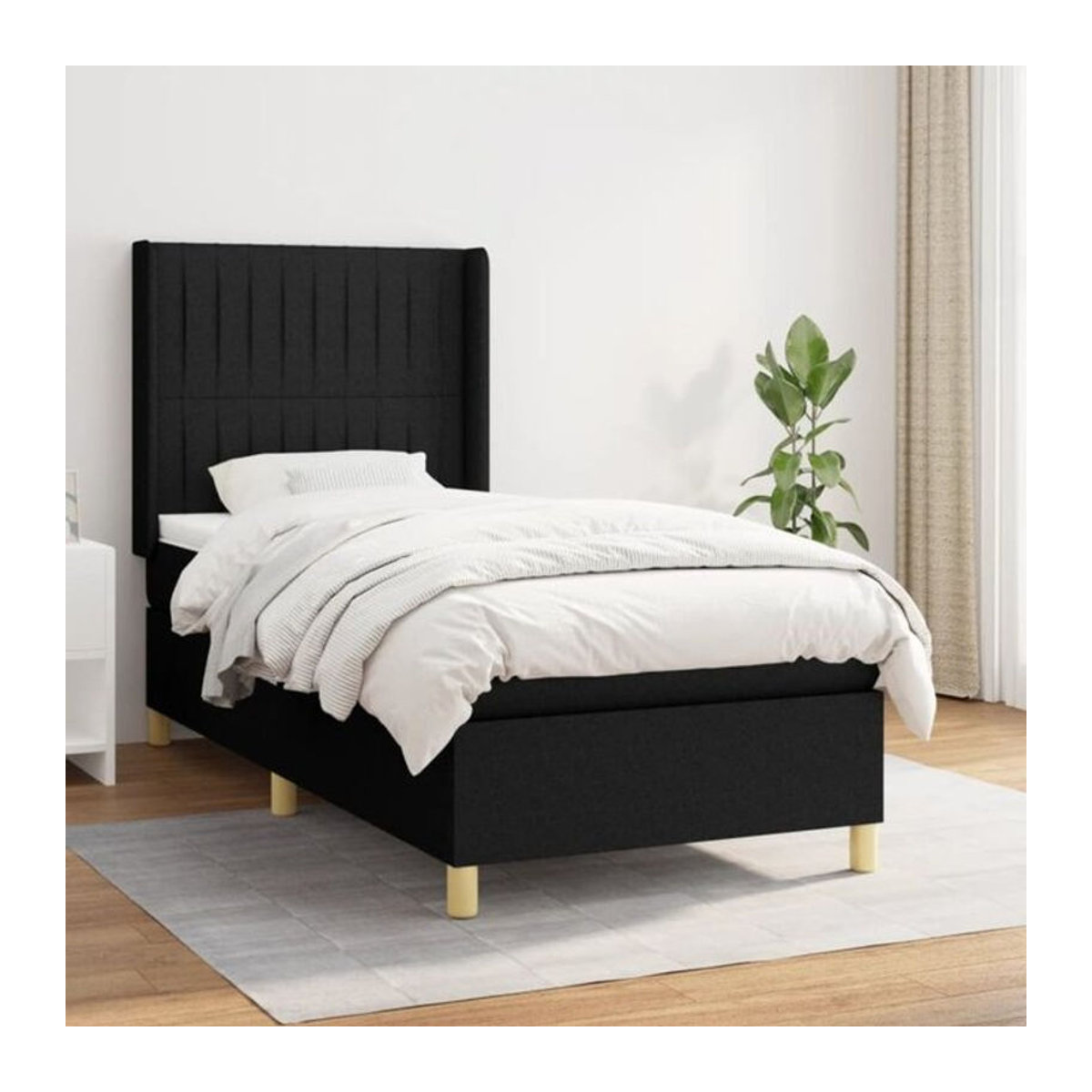 Vidaxl Boxspringbett mit Matratze in Schwarz aus Stoff mit B/T: 90 x 190 cm - Bild 1