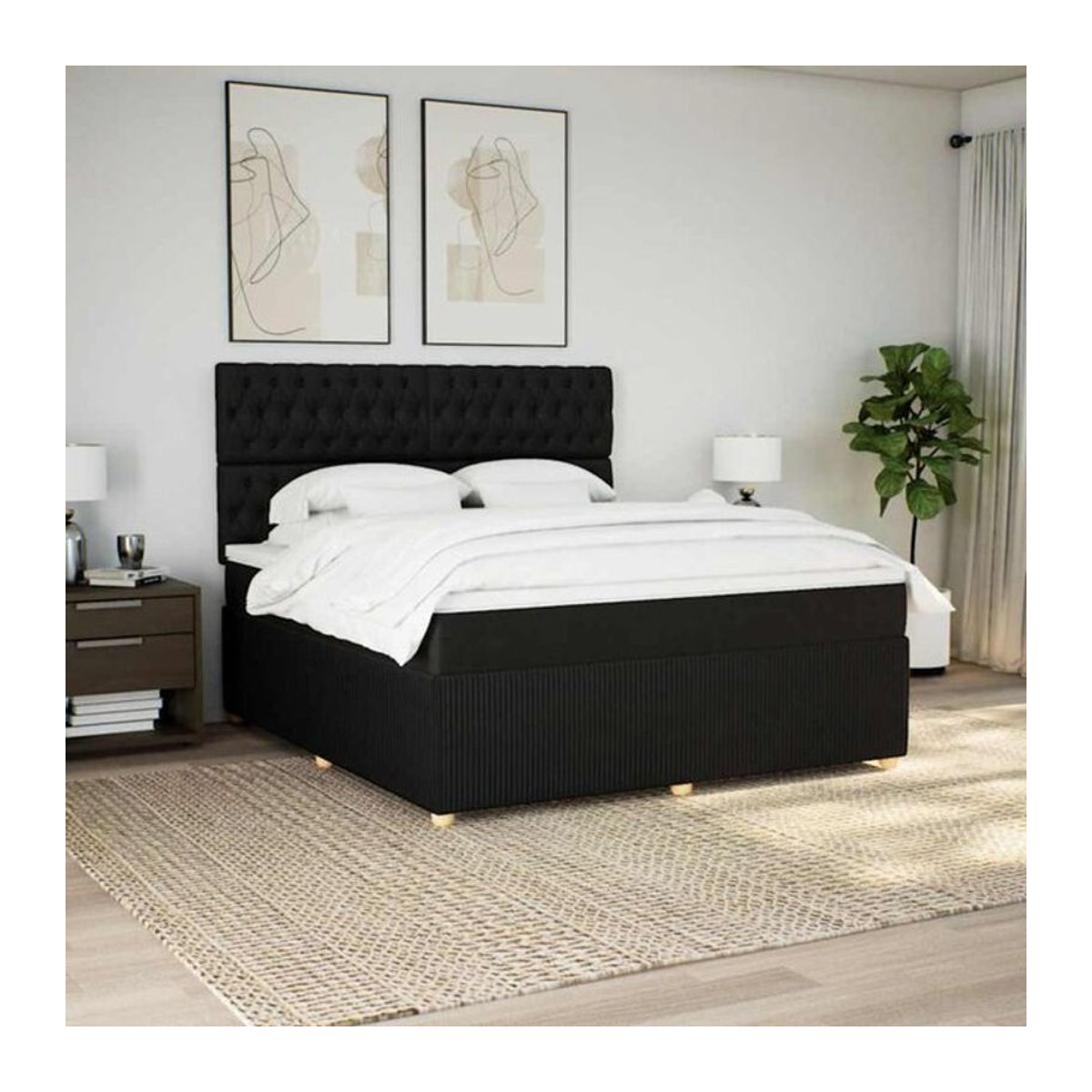 Vidaxl Boxspringbett mit Matratze in Schwarz aus Stoff mit modernem Design B/T/H: 180 x 200 cm - Bild 1