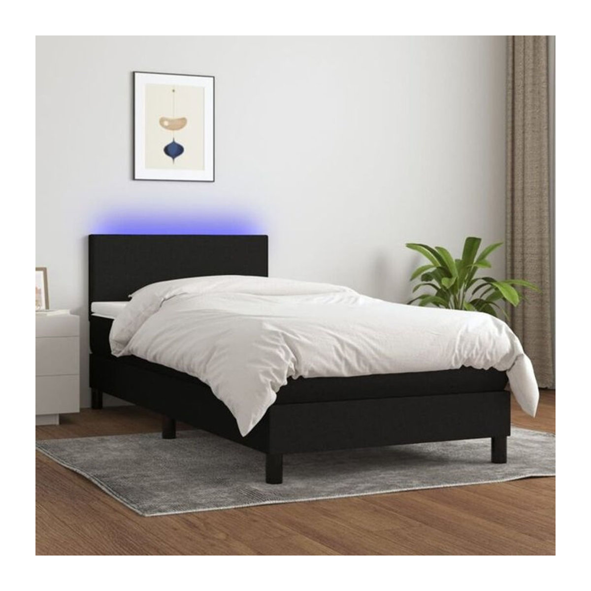 vidaxl Boxspringbett mit Matratze in Schwarz aus Stoff, Modernes Design, B/T: 90 x 200 cm - Bild 1