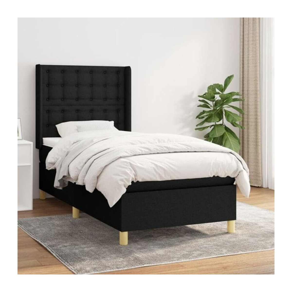Vidaxl Boxspringbett mit Matratze in Schwarz aus Stoff, Modernes Design, B/T/H: 80 x 200 x 118 cm - Bild 1