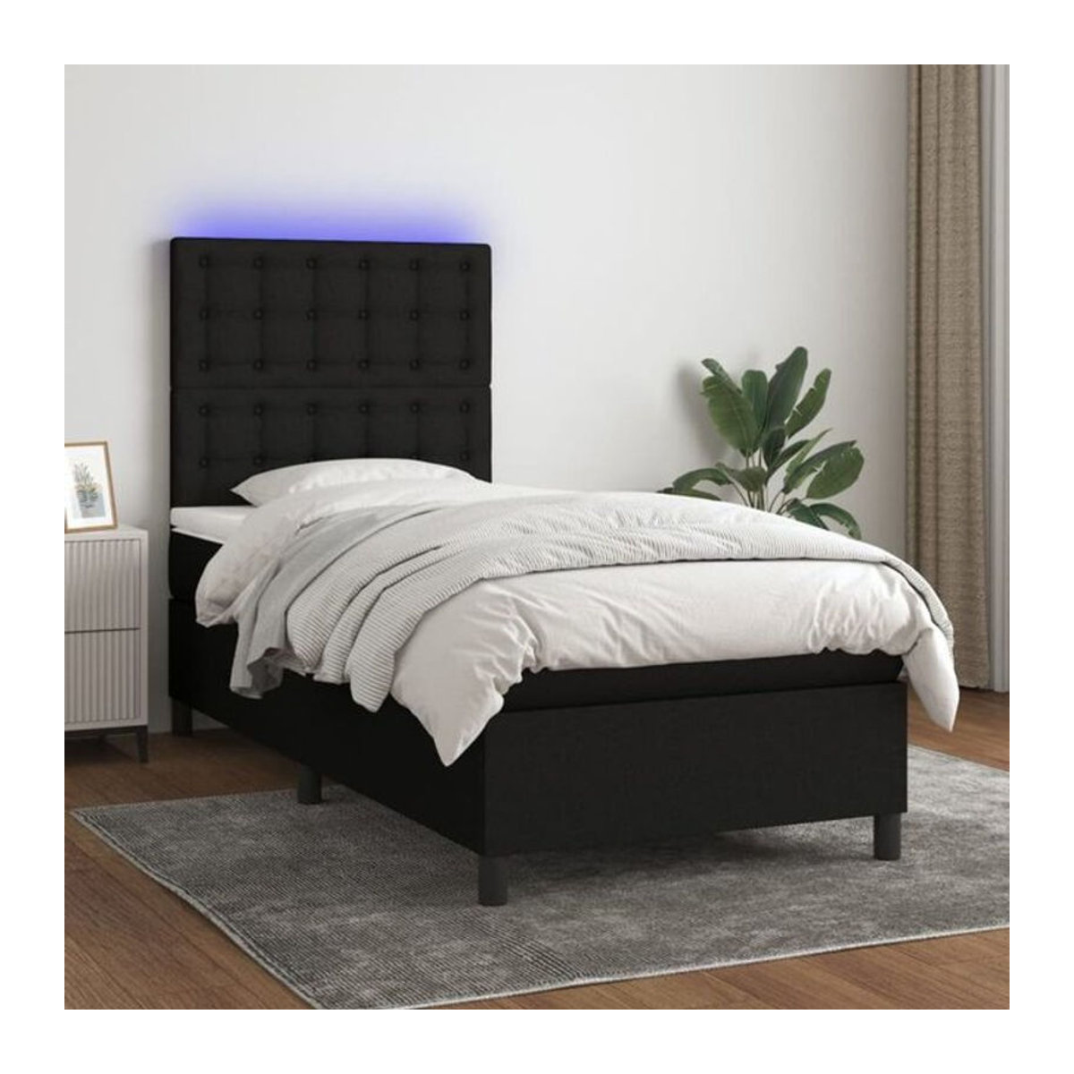 vidaxl Boxspringbett mit Matratze in Schwarz aus Stoff, Modernes Design, B/T/H: 90 x 200 x 128 cm - Bild 1