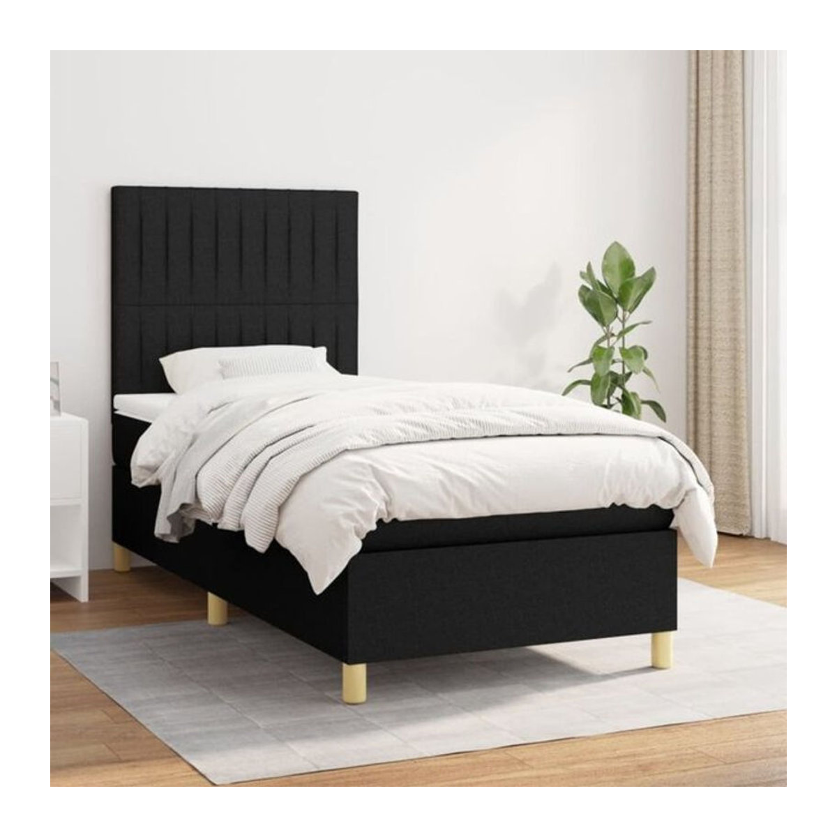 vidaxl Boxspringbett mit Matratze in Schwarz aus Stoff und Holzwerkstoff B/B: 80 x 200 cm - Bild 1