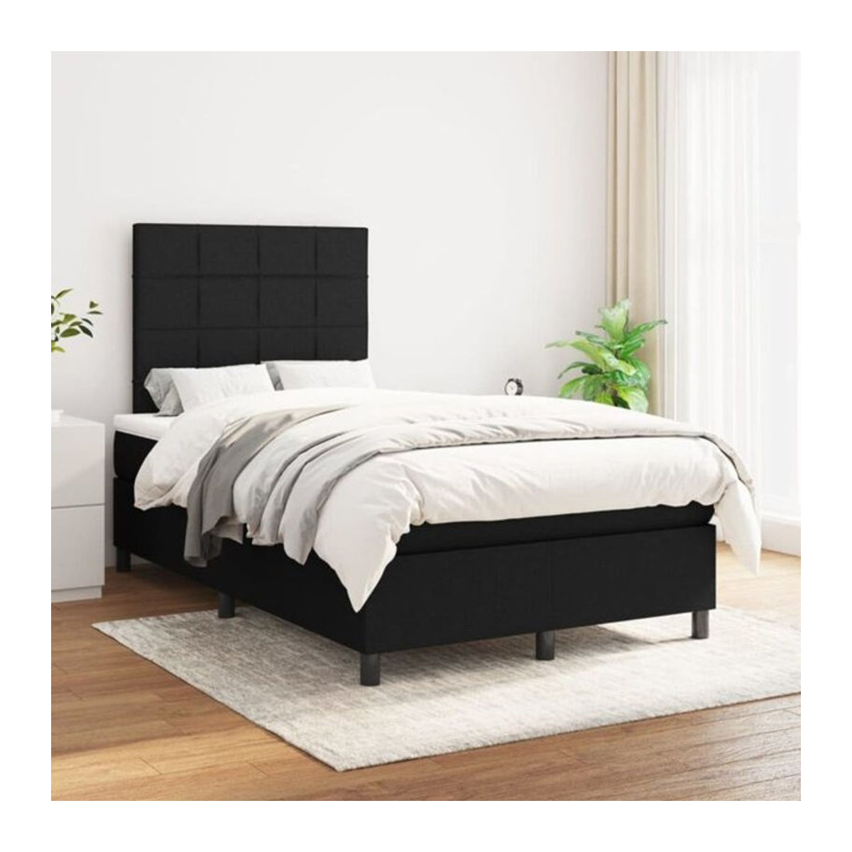 vidaxl Boxspringbett mit Matratze in Schwarz aus Stoff und Holzwerkstoff B/T/H: 120 x 200 x 118 cm - Bild 1