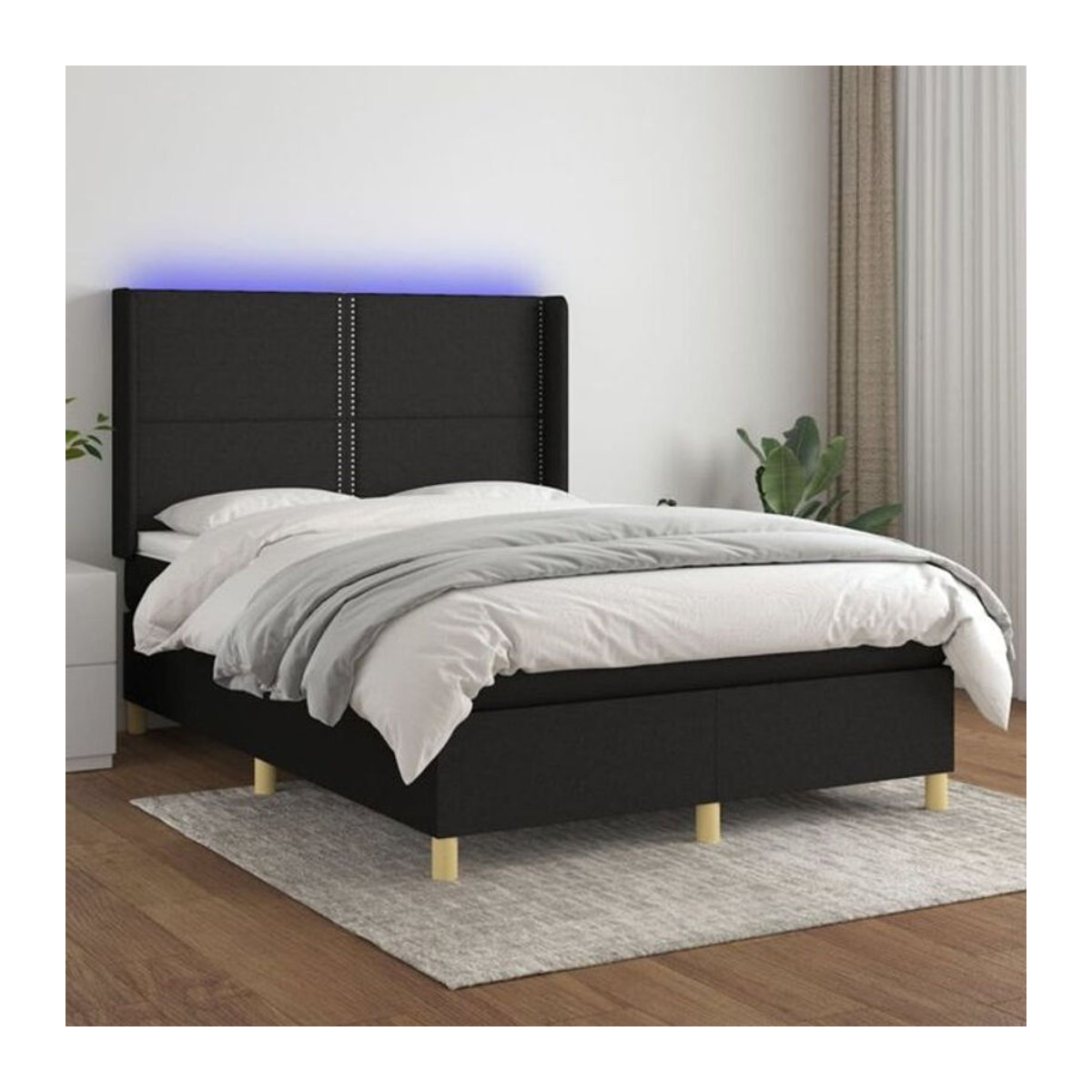 Vidaxl Boxspringbett mit Matratze in Schwarz aus Stoff und Holzwerkstoff B/T/H: 140 x 190 x 128 cm - Bild 1