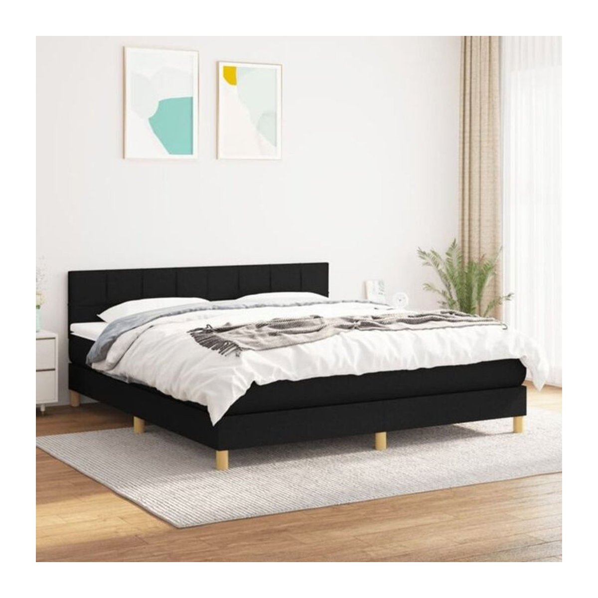 Vidaxl Boxspringbett mit Matratze in Schwarz aus Stoff und Holzwerkstoff B/T/H: 160 x 200 cm - Bild 1