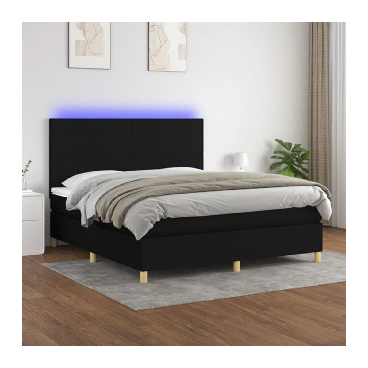 vidaxl Boxspringbett mit Matratze in Schwarz aus Stoff und Holzwerkstoff, B/T/H: 180 x 200 x 118 cm - Bild 1