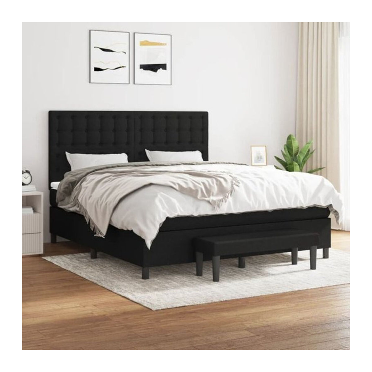 Vidaxl Boxspringbett mit Matratze in Schwarz aus Stoff und Holzwerkstoff B/T/H: 180 x 200 x 118 cm - Bild 1