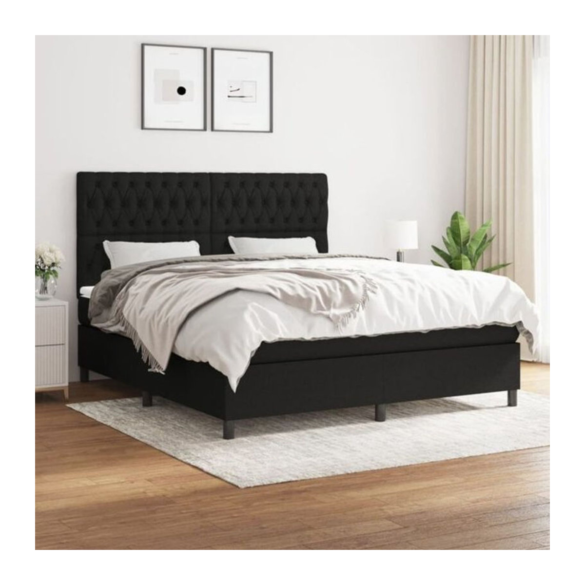 vidaxl Boxspringbett mit Matratze in Schwarz aus Stoff und Holzwerkstoff B/T/H: 180 x 200 x 118 cm - Bild 1