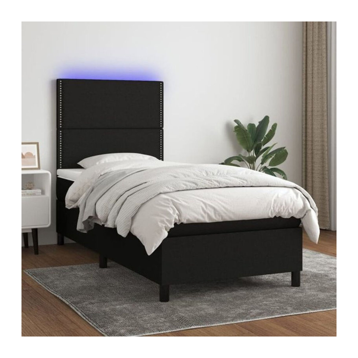 vidaxl Boxspringbett mit Matratze in Schwarz aus Stoff und Holzwerkstoff B/T/H: 200 x 100 x 118 cm - Bild 1