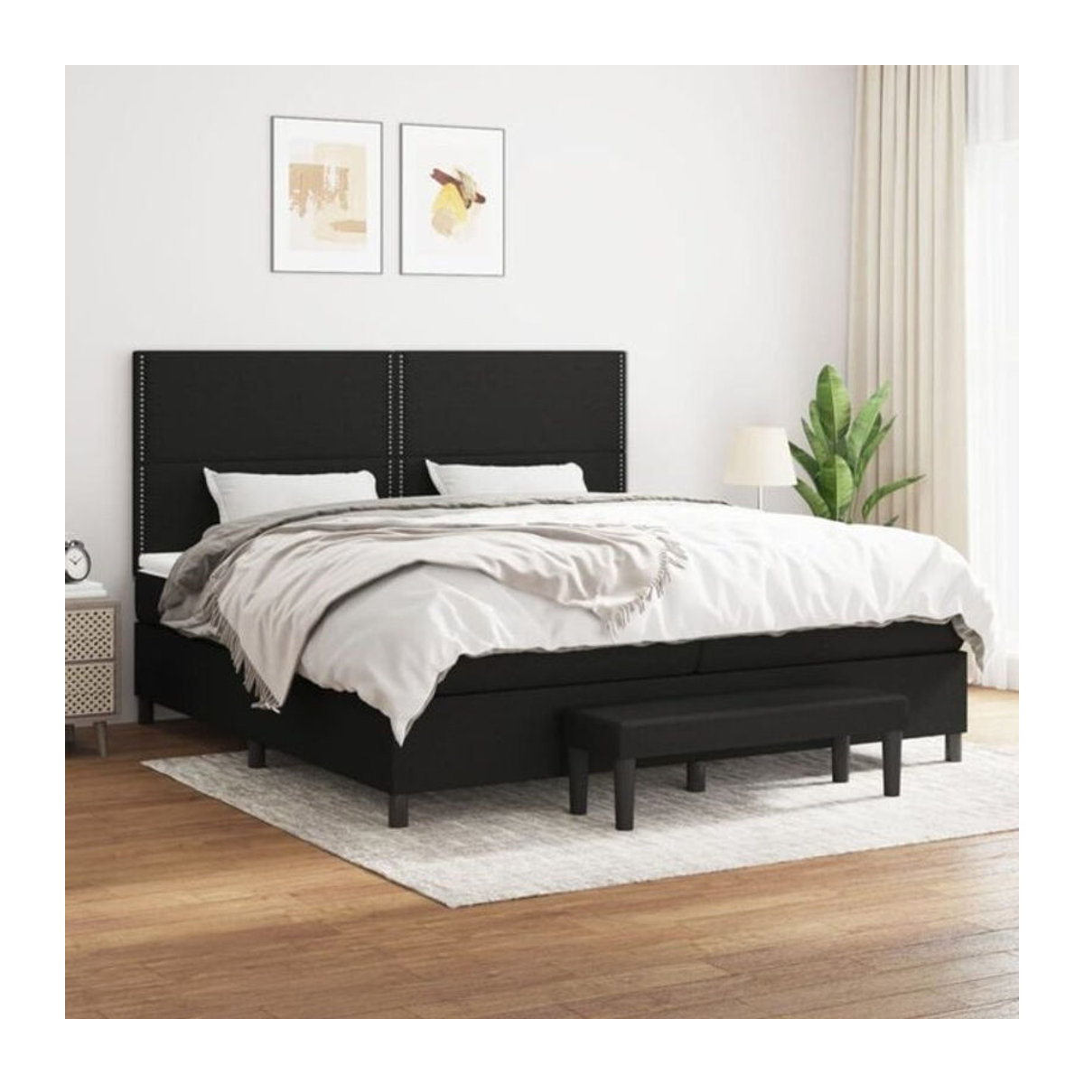 vidaxl Boxspringbett mit Matratze in Schwarz aus Stoff und Holzwerkstoff B/T/H: 200 x 200 x 118 cm - Bild 1