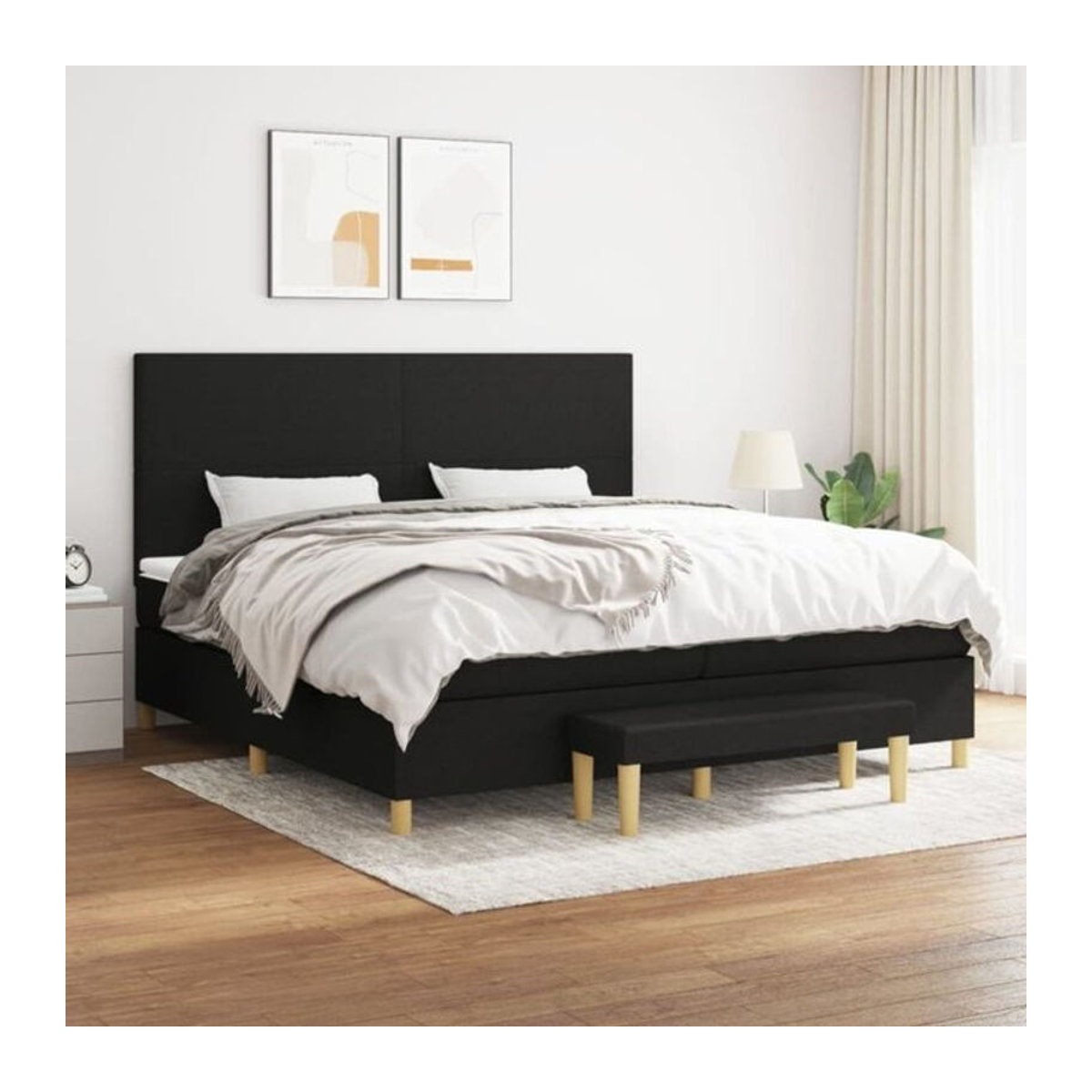 vidaxl Boxspringbett mit Matratze in Schwarz aus Stoff und Holzwerkstoff B/T/H: 200 x 200 x 118 cm - Bild 1