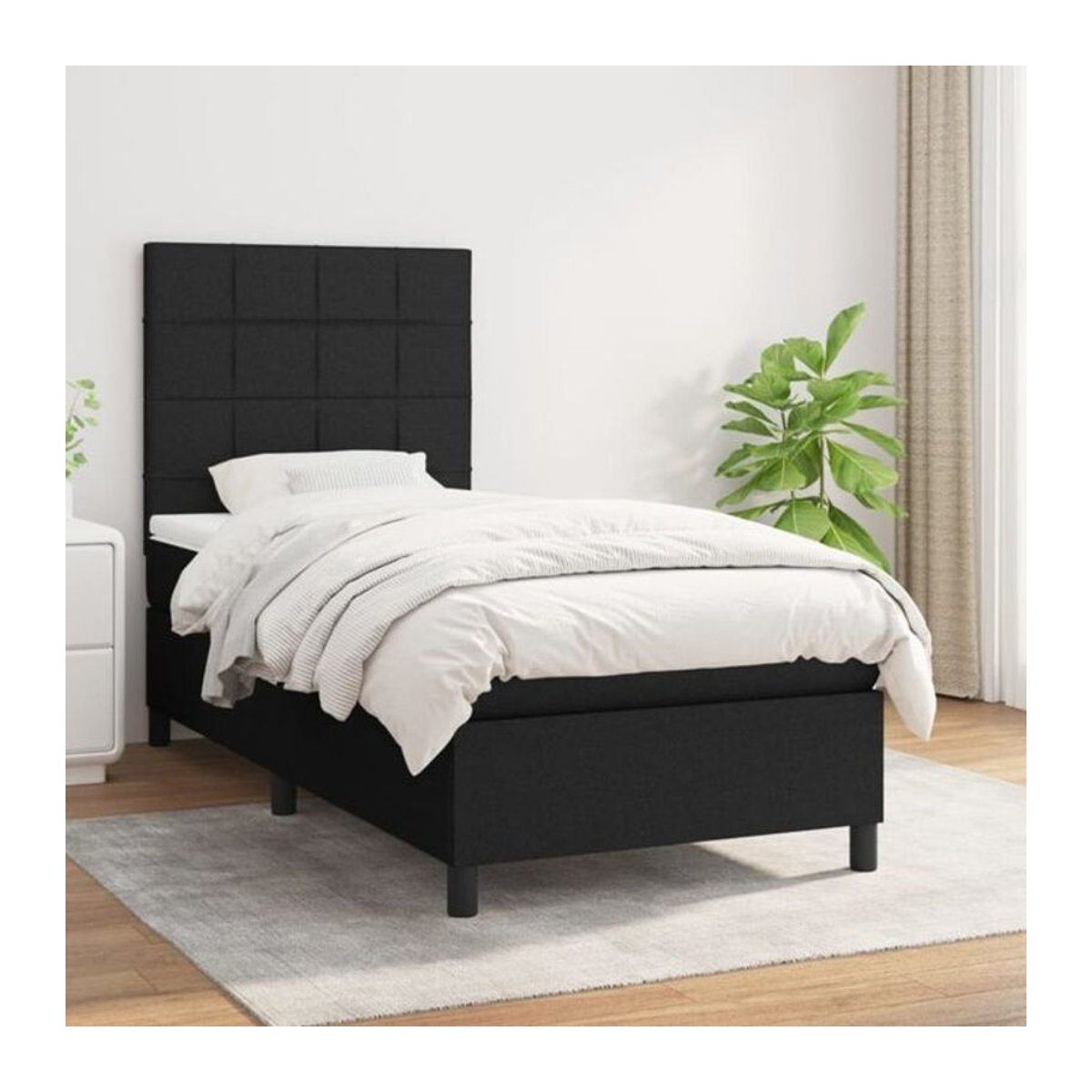 Vidaxl Boxspringbett mit Matratze in Schwarz aus Stoff und Holzwerkstoff, B/T/H: 90 x 200 x 118 cm - Bild 1