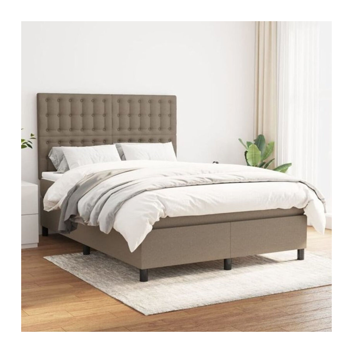 vidaxl Boxspringbett mit Matratze in Taupe meliert aus Stoff, B/T: 140 x 200 cm - Bild 1