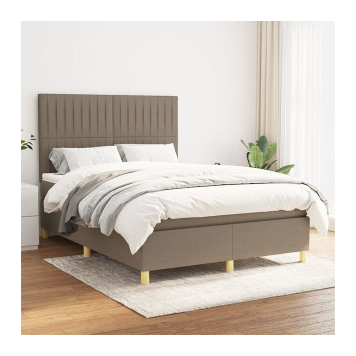 vidaxl Boxspringbett mit Matratze in Taupe meliert aus Stoff, B/T: 140 x 200 cm - Bild 1