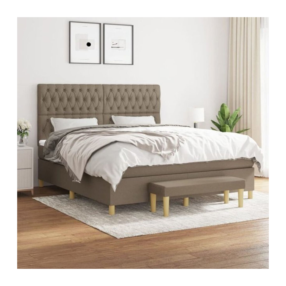 vidaxl Boxspringbett mit Matratze in Taupe meliert aus Stoff, B/T: 180 x 200 cm - Bild 1