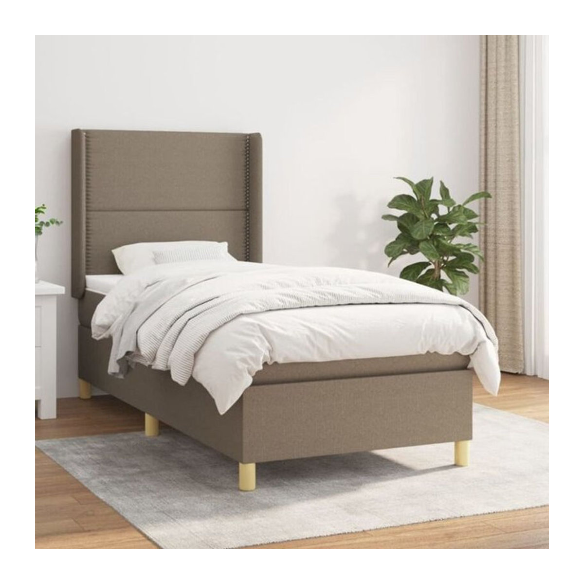 vidaxl Boxspringbett mit Matratze in Taupe meliert aus Stoff, B/T: 90 x 200 cm - Bild 1