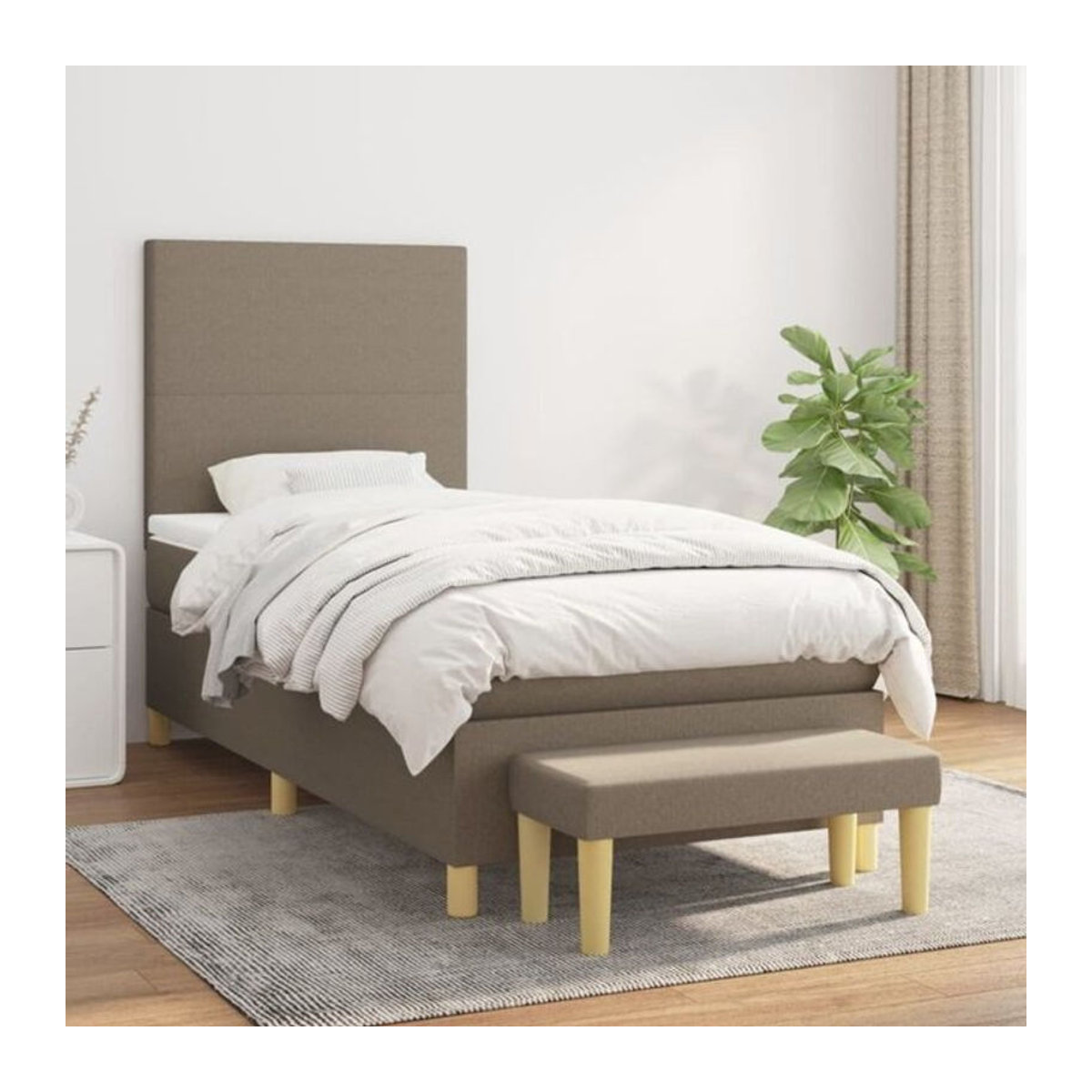 vidaxl Boxspringbett mit Matratze in Taupe meliert aus Stoff und Holzwerkstoff B/T: 100 x 200 cm - Bild 1