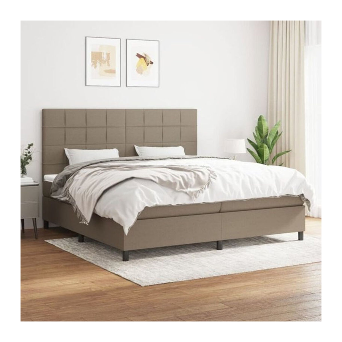 vidaxl Boxspringbett mit Matratze in Taupe meliert aus Stoff und Holzwerkstoff B/T: 200 x 200 cm - Bild 1