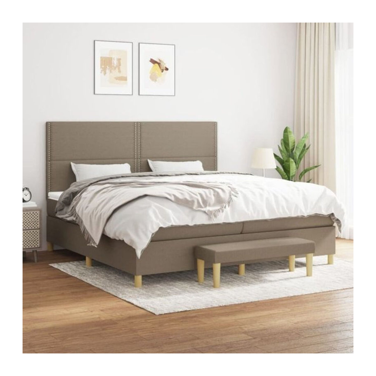 Vidaxl Boxspringbett mit Matratze in Taupe meliert aus Stoff und Holzwerkstoff B/T: 200 x 200 cm - Bild 1