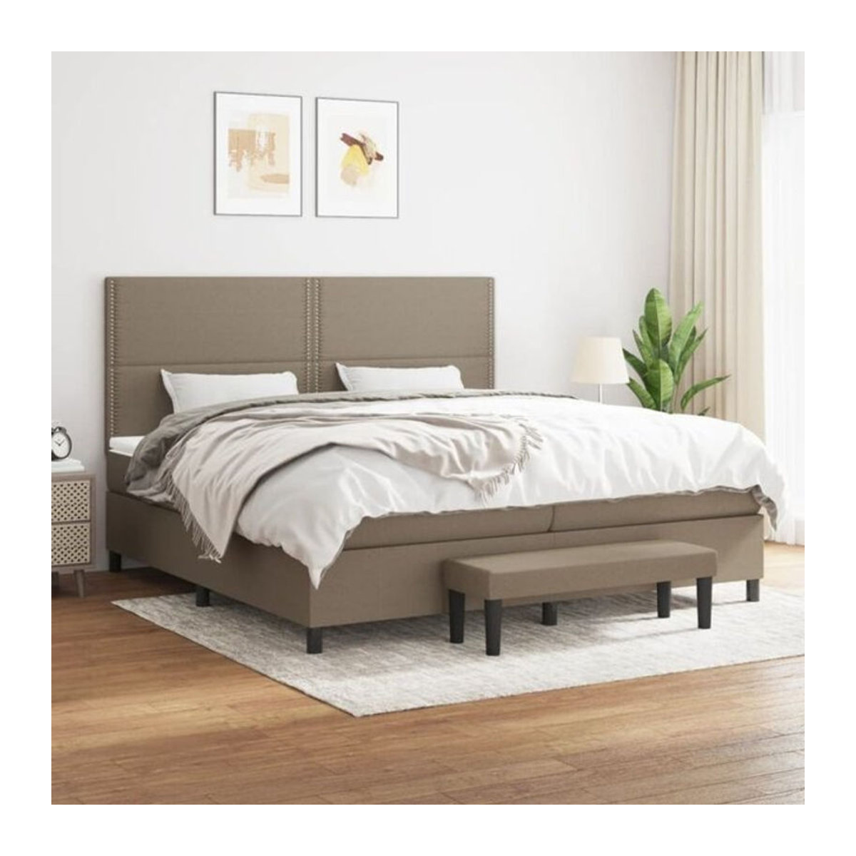 vidaxl Boxspringbett mit Matratze in Taupe Meliert aus Stoff und Holzwerkstoff B/T: 200 x 200 cm - Bild 1