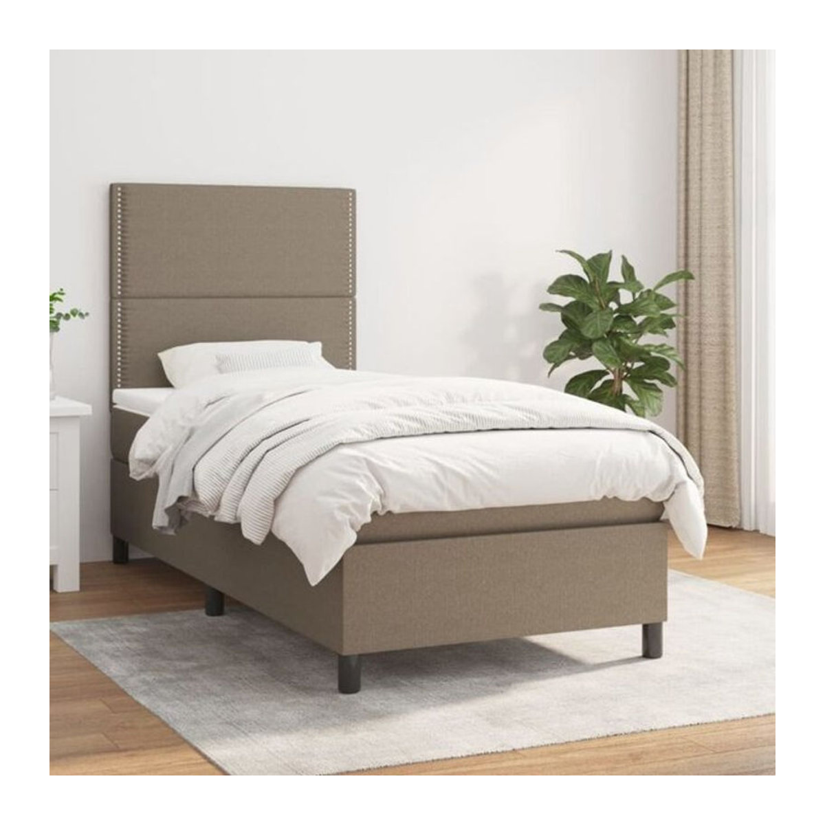 vidaxl Boxspringbett mit Matratze in Taupe meliert aus Stoff und Holzwerkstoff B/T: 90 x 200 cm - Bild 1