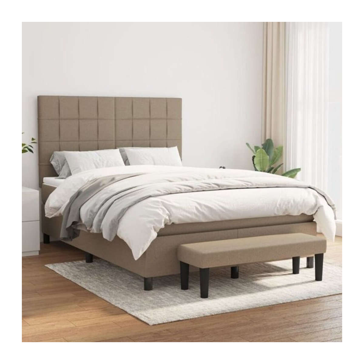 Vidaxl Boxspringbett mit Matratze in Taupe Meliert aus Stoff und Holzwerkstoff B/T/H: 140 x 200 x 118 cm - Bild 1