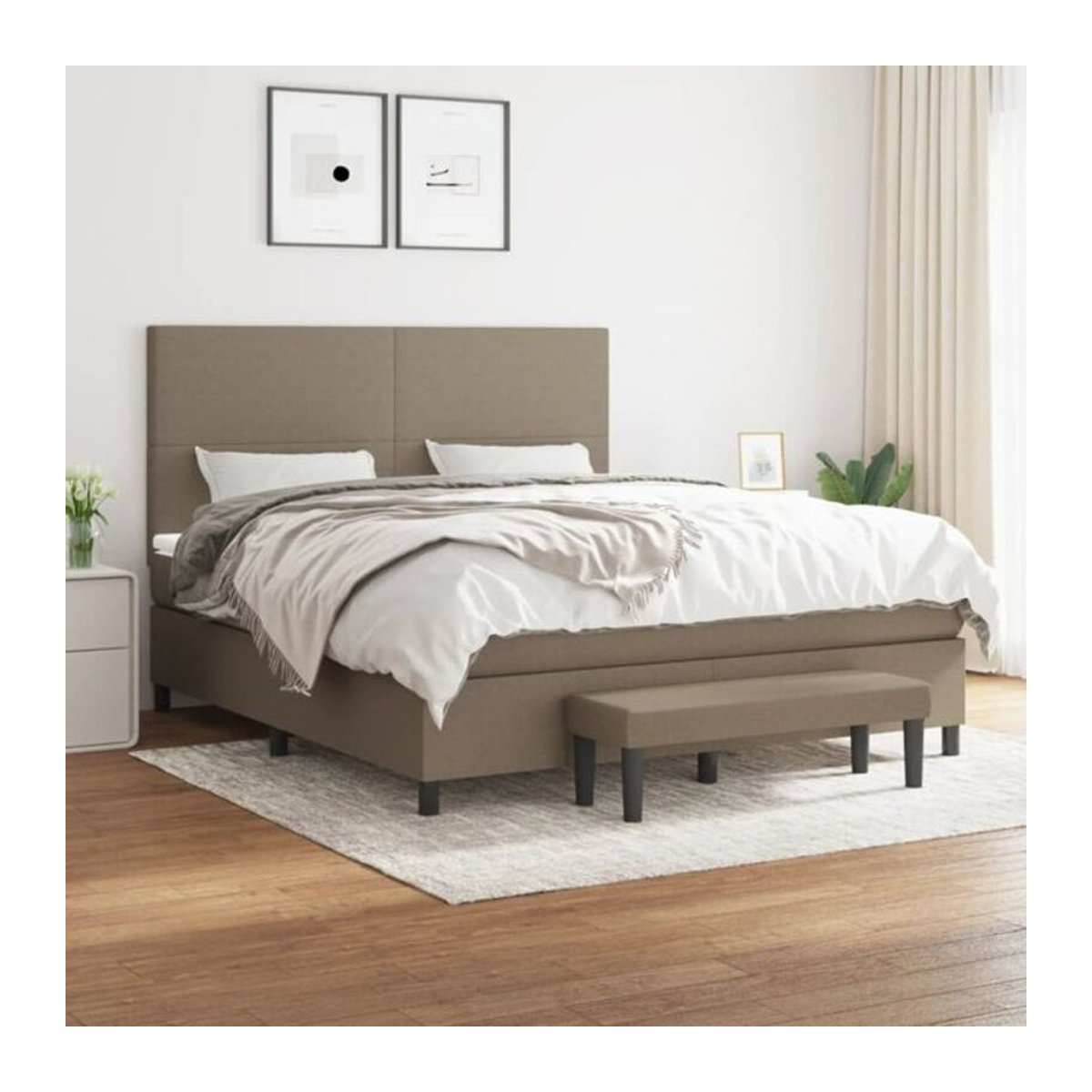 Vidaxl Boxspringbett mit Matratze in Taupe Meliert aus Stoff und Holzwerkstoff, B/T/H: 180 x 200 x 118 cm - Bild 1