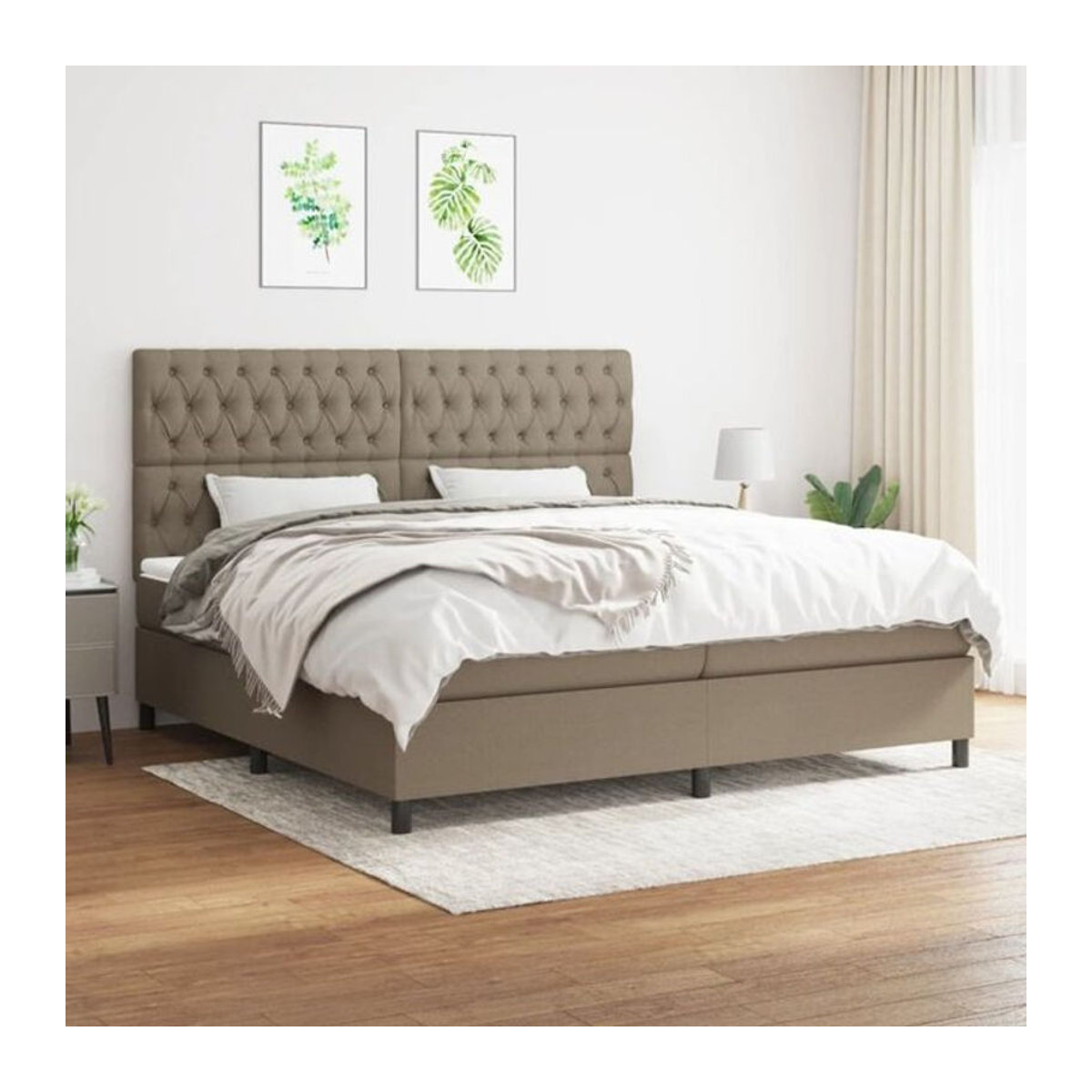 Vidaxl Boxspringbett mit Matratze in Taupe meliert aus Stoff und Holzwerkstoff B/T/H: 200 x 200 x 128 cm - Bild 1