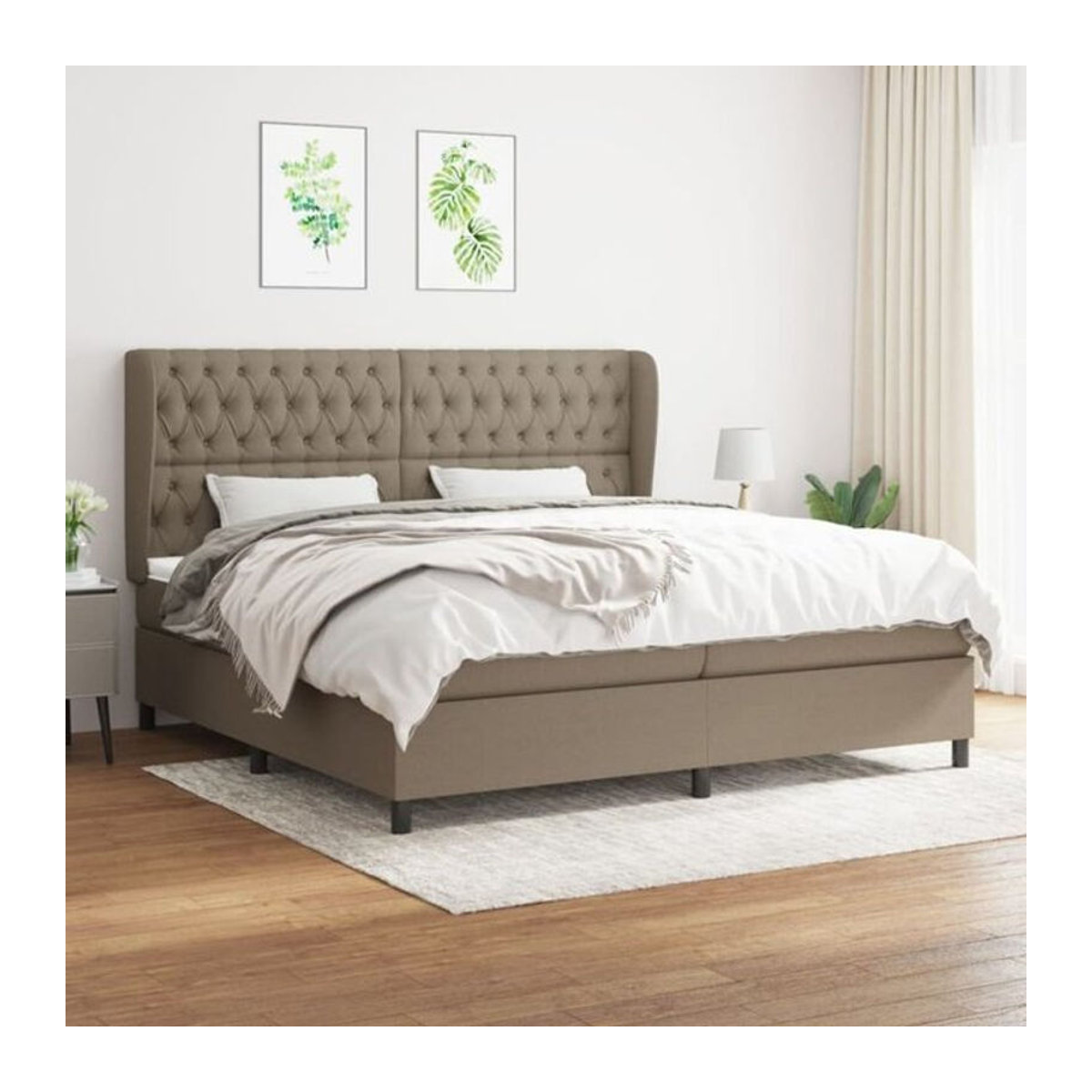 vidaxl Boxspringbett mit Matratze in Taupe meliert aus Stoff und Massivholz B/T: 200 x 200 cm - Bild 1