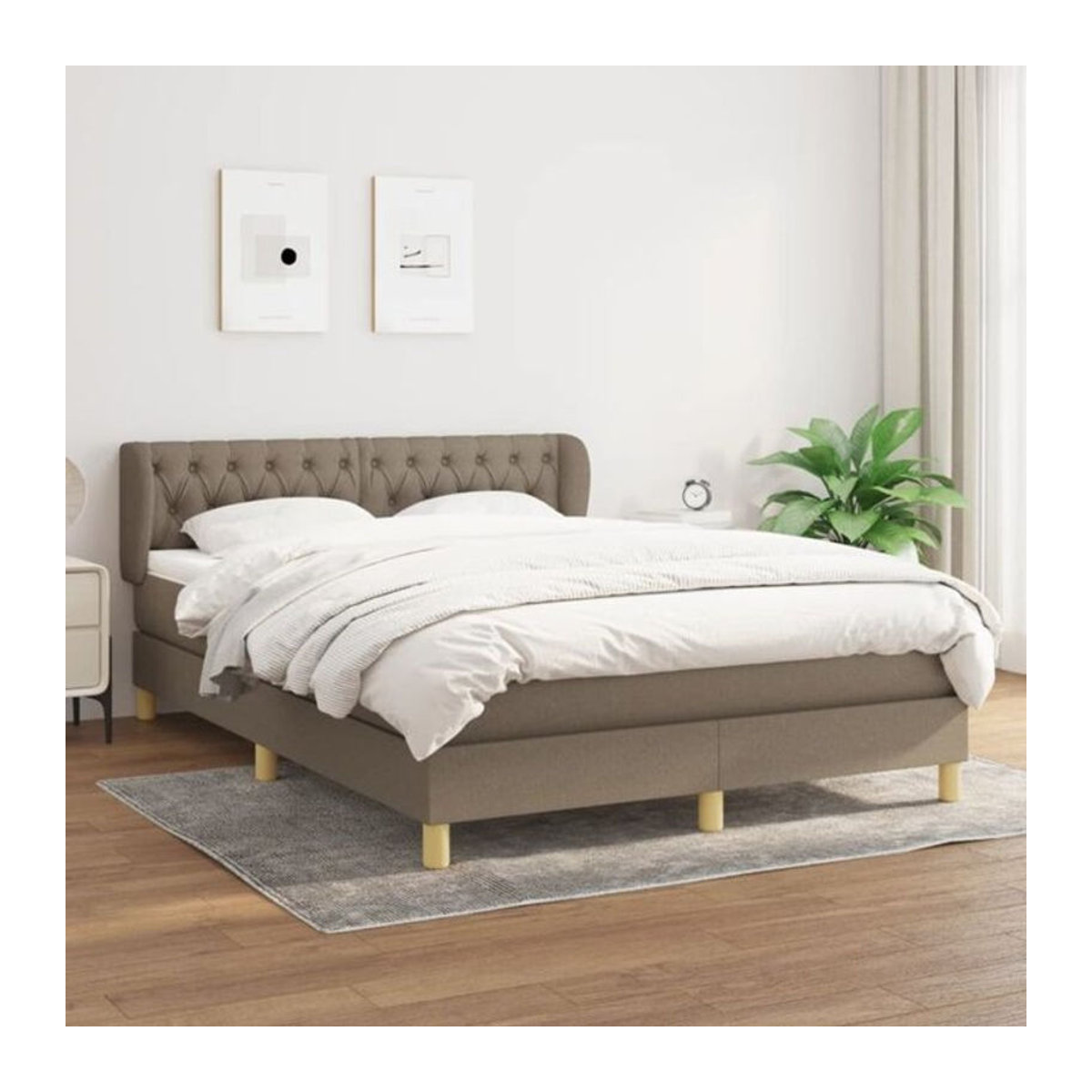 Vidaxl Boxspringbett mit Matratze in Taupe Meliert aus Stoff und Massivholz B/T/H: 140 x 190 cm - Bild 1
