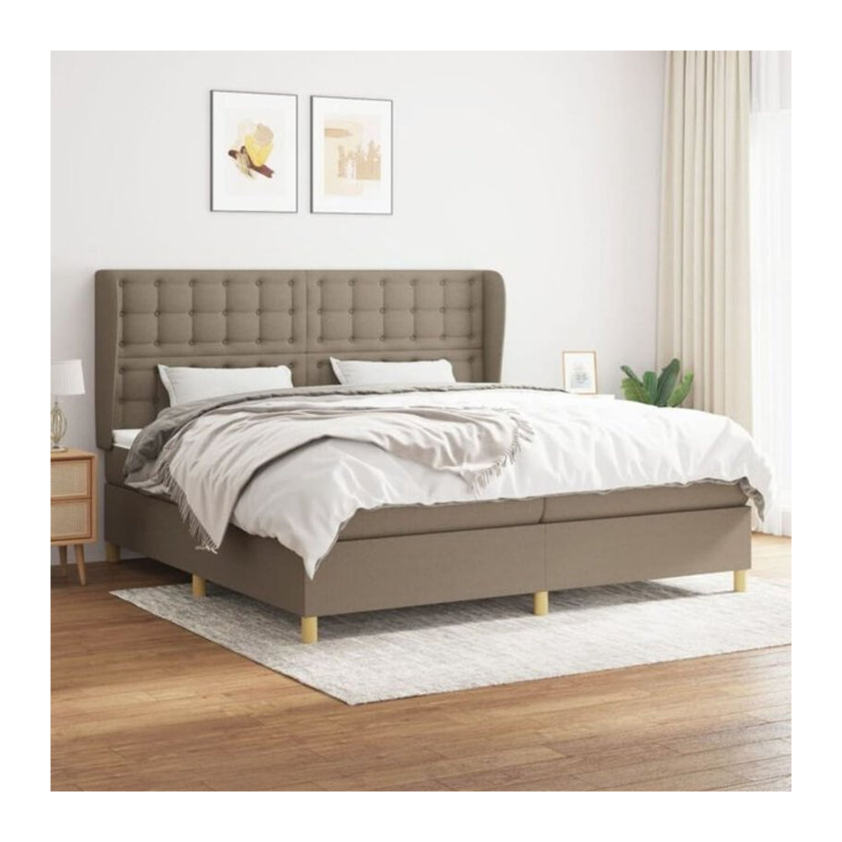 Vidaxl Boxspringbett mit Matratze in Taupe meliert aus Stoff und Massivholz B/T/H: 200 x 200 x 128 cm - Bild 1