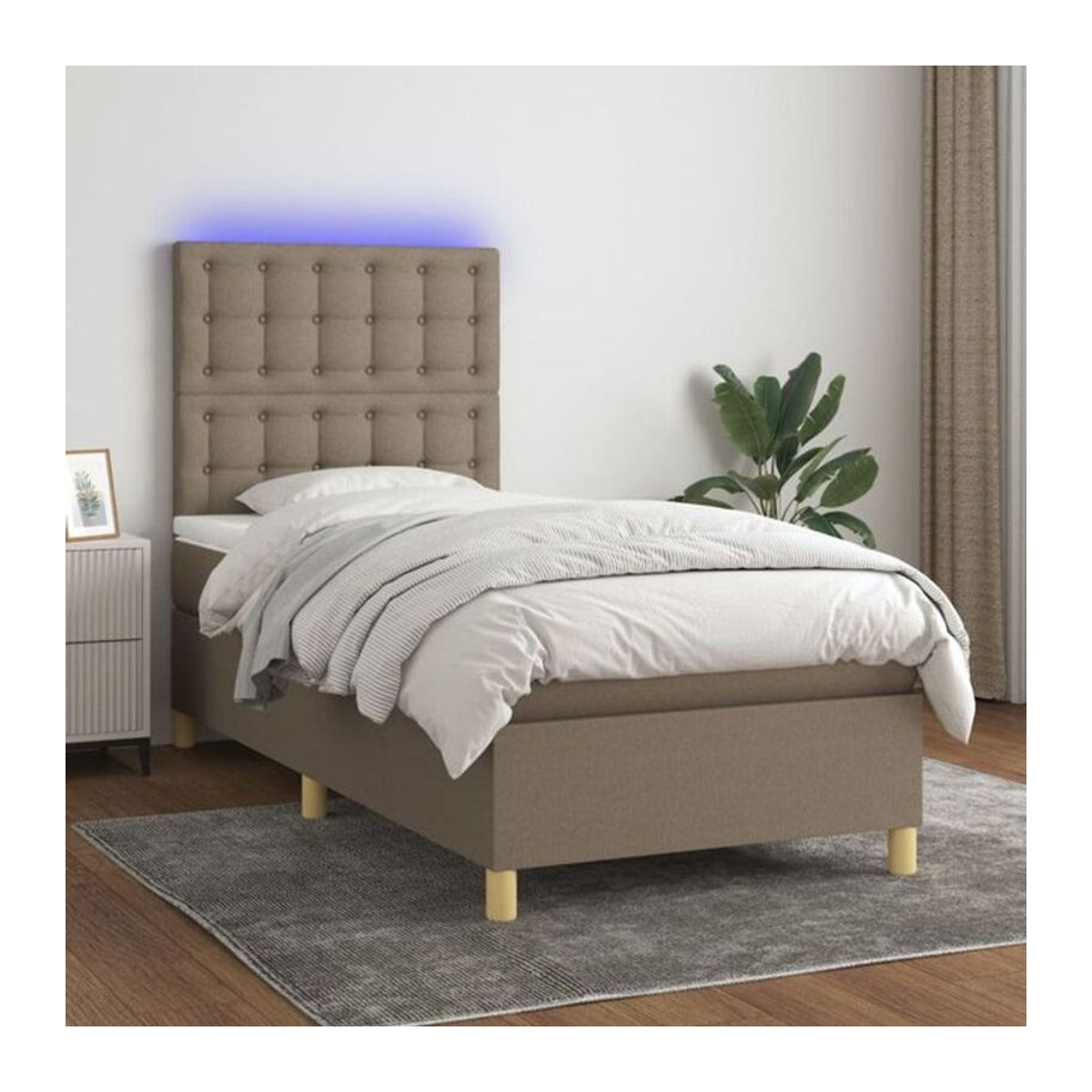 vidaxl Boxspringbett mit Matratze in Taupe meliert, Modernes Design aus Stoff und Holz, B/T/H: 80 x 200 x 118 cm - Bild 1