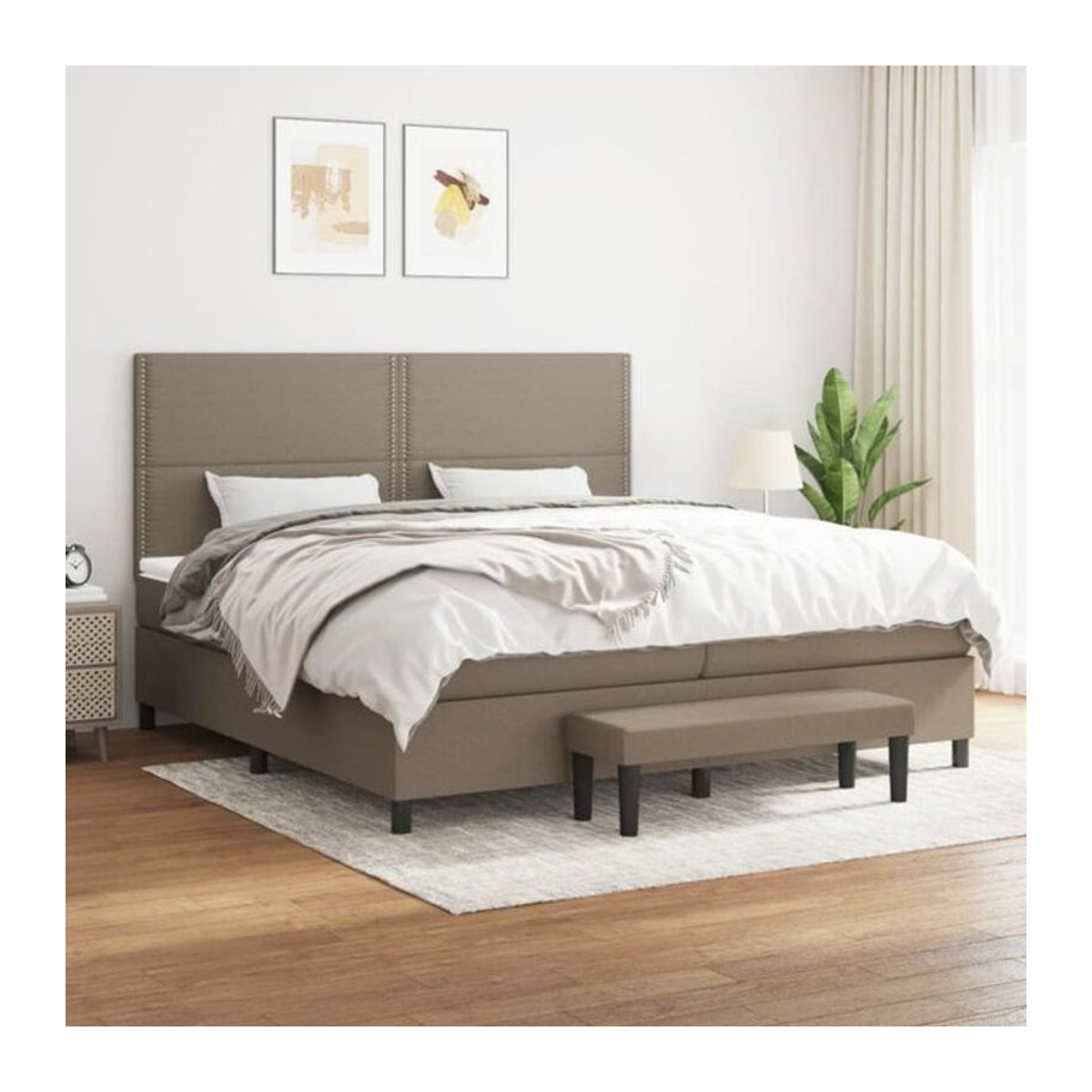 Vidaxl Boxspringbett mit Matratze in Taupe meliert, Polsterbett aus Stoff, B/T: 200 x 200 cm - Bild 1