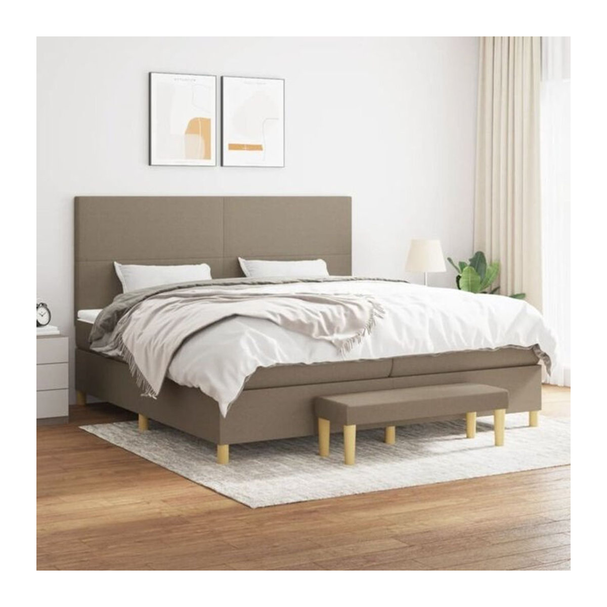 Vidaxl Boxspringbett mit Matratze in Taupe meliert, Polsterbett aus Stoff, Modern, B/T: 200 x 200 cm - Bild 1