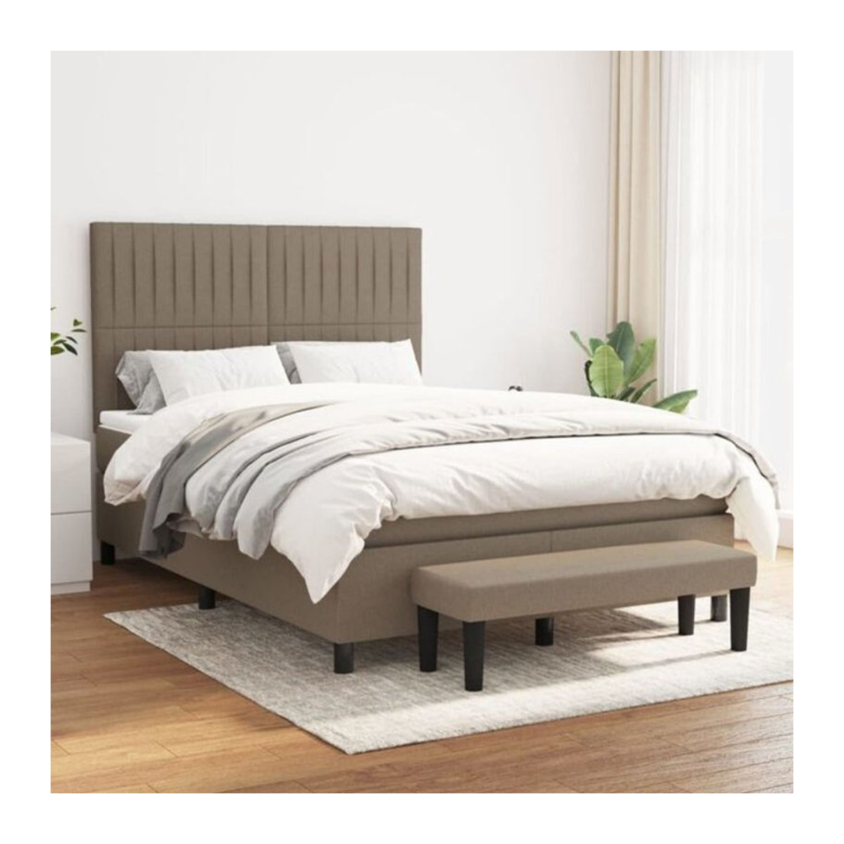 vidaxl Boxspringbett mit Matratze in Taupe meliert, Stoff Polyester, B/T/H: 140 x 190 x 128 cm - Bild 1