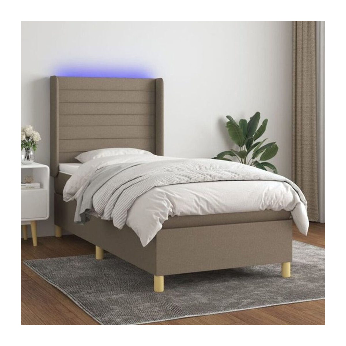 vidaxl Boxspringbett mit Matratze in Taupe meliert, Stoff und Holzwerkstoff, B/T/H: 90 x 200 x 118 cm - Bild 1