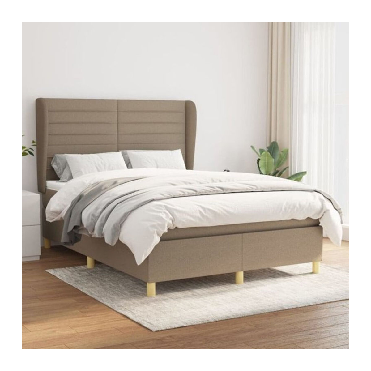 vidaxl Boxspringbett mit Matratze in Taupe meliert und Weiß aus Stoff, B/B: 140 x 190 cm - Bild 1