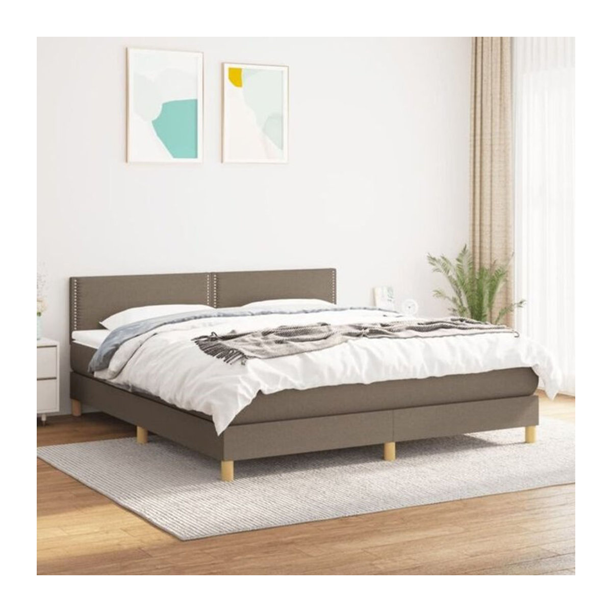 Vidaxl Boxspringbett mit Matratze in Taupe meliert und Weiß aus Stoff, B/B/H: 180 x 200 x 78 cm - Bild 1