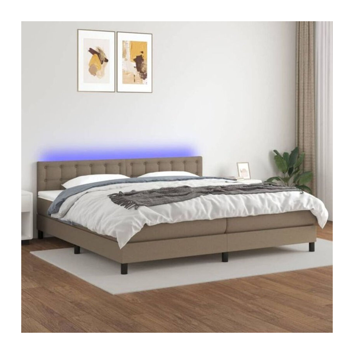 Vidaxl Boxspringbett mit Matratze in Taupe Meliert und Weiß aus Stoff, B/T: 200 x 200 cm - Bild 1