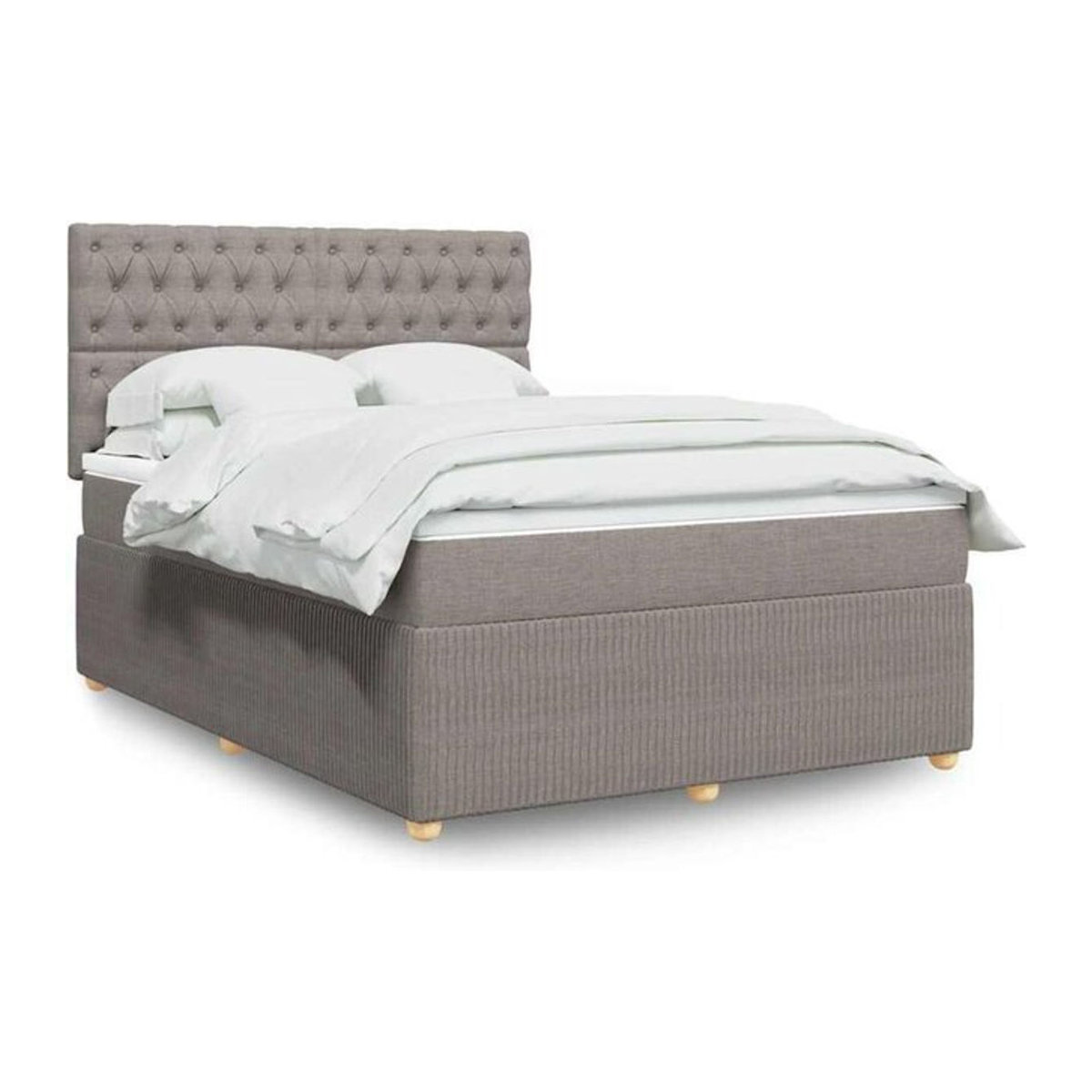 vidaxl Boxspringbett mit Matratze in Taupe meliert und Weiß aus Stoff, B/T/H: 140 x 190 cm - Bild 1