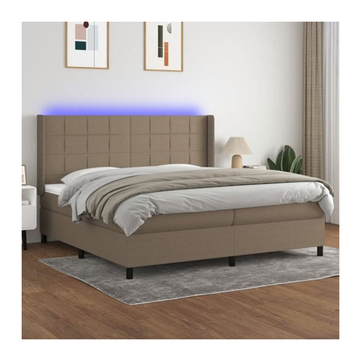 vidaxl Boxspringbett mit Matratze in Taupe meliert und Weiß aus Stoff B/T/H: 200 x 200 x 118 cm - Bild 1
