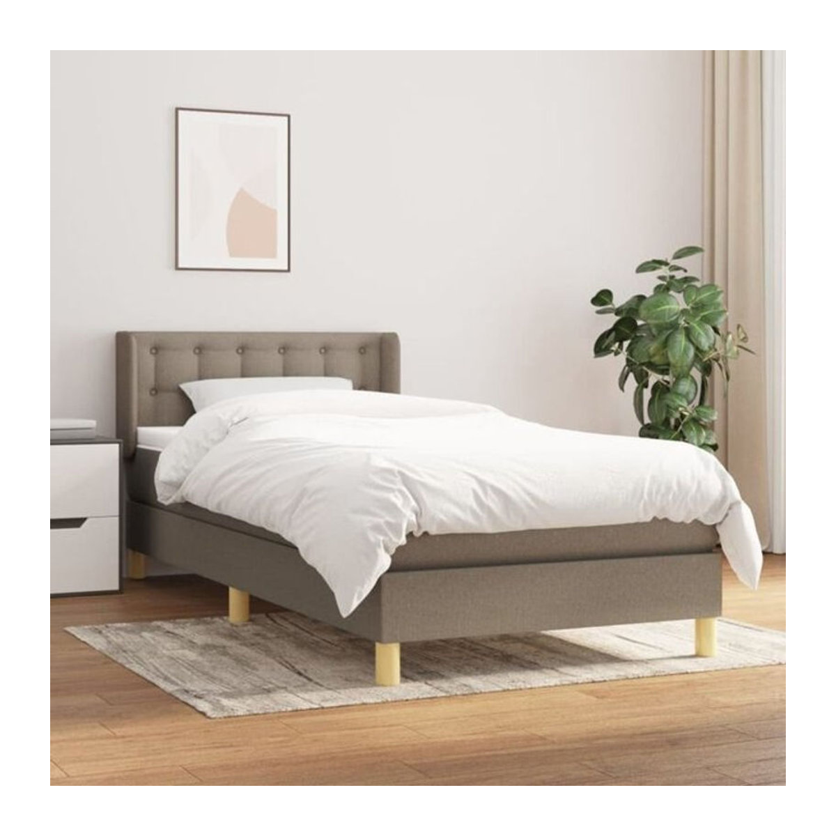 Vidaxl Boxspringbett mit Matratze in Taupe meliert und Weiß aus Stoff, B/T/H: 90 x 200 cm - Bild 1