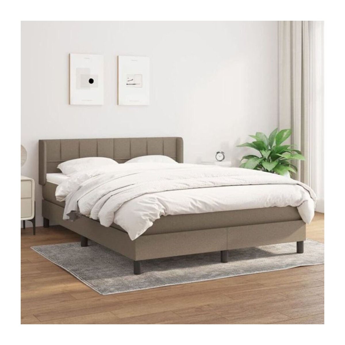 Vidaxl Boxspringbett mit Matratze in Taupe Meliert und Weiß aus Stoff und Holzwerkstoff B/T/H: 140 x 190 x 78 cm - Bild 1