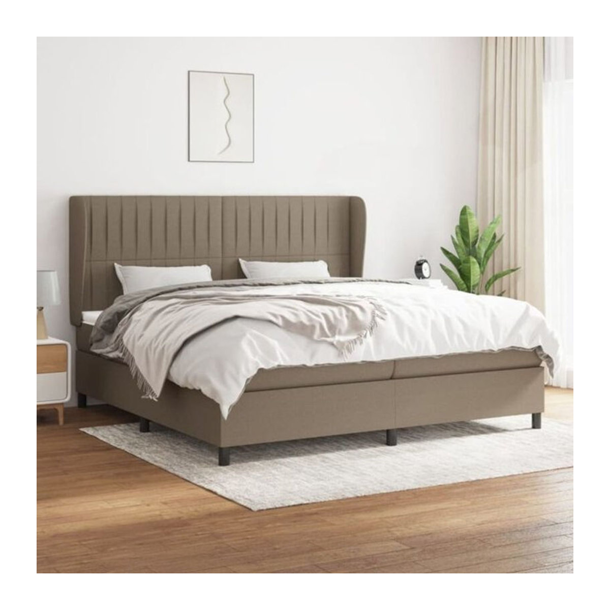 vidaxl Boxspringbett mit Matratze in Taupe meliert und Weiß aus Stoff und Holzwerkstoff B/T/H: 200 x 200 x 118 cm - Bild 1